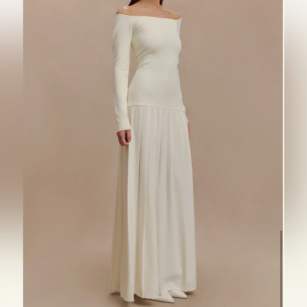 MESHKI Knit Off Shoulder Maxi Dress - Ivory - Picture 4 of 5